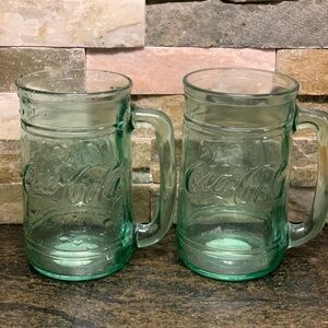 COCA COLA | Set of 2 | Indiana Glass Green Glass with Handles